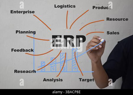 Geschäftsmann Handzeichnung ERP-Konzept Stockfoto