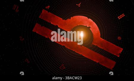 3D-Rendering von prominentem libra-Symbol und astrologischem Hintergrund Stockfoto