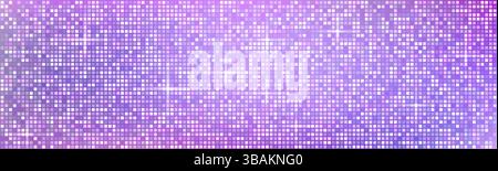Rosa und lila Disco-Ball-Muster. Vektor-realistische Illustration des Nachtclub-Party-Banner-Hintergrunds mit Spiegelmosaik, Licht Funkeln auf quadratischen Pailletten, nahtloser Glam-Glitzer für Disco-Design Stock Vektor