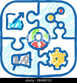 Content Syndication Lead-Symbol-Doodle-Illustration Stock Vektor