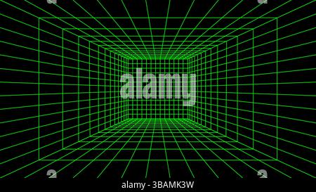 3D Drahtmodell perspektivisch Gitter Raum Vorlage Design Vektor Illustration Hintergrund. Stock Vektor