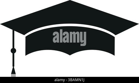 Schwarze Graduierungskappe mit Quaste, die akademischen Erfolg, Bildungszeremonie und akademische Leistung repräsentiert Stock Vektor