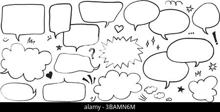 Dialog Sprachblasen mit Stift oder Kreide Kritzelbetonung Hand gezeichnet Stil Vektor Illustration Set. Stock Vektor
