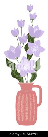 Helle Frühlingsblumen in Vasen. Zeichentrickgrafik-Vektor-Illustration. Stock Vektor