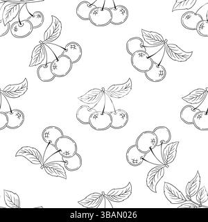 Einfarbiges Beerenmuster. Kirsch. Muster für Menü oder Küche in handgezeichneter Form. Druck für Design, Textil, Stoff, Tapeten, Geschenkpapier Stock Vektor