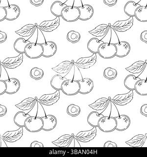 Einfarbiges Beerenmuster. Kirsch. Muster für Menü oder Küche in handgezeichneter Form. Druck für Design, Textil, Stoff, Tapeten, Geschenkpapier, Dekora Stock Vektor