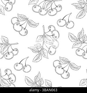 Einfarbiges Beerenmuster. Kirsch. Muster für Menü oder Küche in handgezeichneter Form. Druck für Design, Textil, Stoff, Tapete, Verpackung Stock Vektor