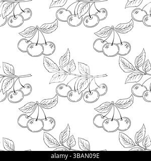 Einfarbiges Beerenmuster. Muster für Menü oder Küche in handgezeichneter Form. Kirsch. Druck für Design, Textil, Stoff, Tapeten, Geschenkpapier Stock Vektor
