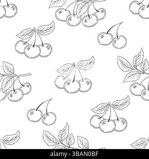 Einfarbiges Beerenmuster. Muster für Menü oder Küche in handgezeichneter Form. Kirsch. Druck für Design, Textil, Stoff, Tapeten, Geschenkpapier, Dekora Stock Vektor