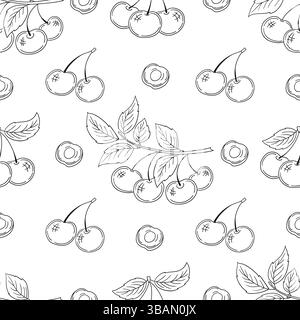 Einfarbiges Beerenmuster. Muster für Menü oder Küche in handgezeichneter Form. Kirsch. Druck für Design, Textil, Stoff, Tapeten, Geschenkpapier, Dekora Stock Vektor