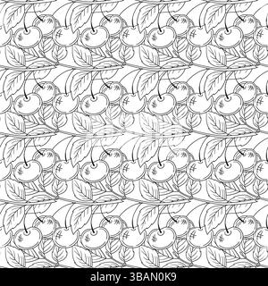 Einfarbiges Beerenmuster. Muster für Menü oder Küche in handgezeichneter Form. Kirsch. Druck für Design, Textil Stock Vektor