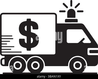 Schwarzer Gepanzerter Geldwagen Vektor-Icon-Illustration Stock Vektor