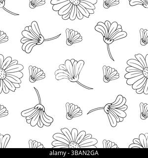Kamille. Einfarbiges Blumenmuster. Muster für Menü oder Küche in handgezeichneter Form. Drucken Stock Vektor