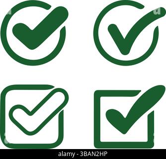 Grünes Häkchen-Symbol in Kreis und Quadrat gesetzt Stock Vektor