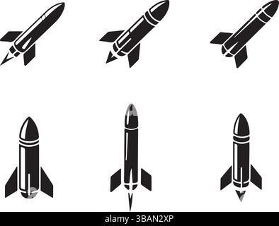 Black Missile Rakete Waffe Symbol Vektor Set Stock Vektor