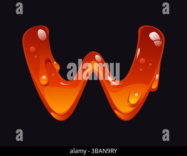 Flüssiger Honigschriftart, Bernsteinbuchstabe W. leckerer Bernsteinfluss-Zeichentrickbuchstabe, süßes Karamell Kinder ABC-Schriftenelement. Flüssiges Honig-Schriftzeichen oder gelbes Bonbon-Schriftzeichen mit englischem Alphabet Stock Vektor