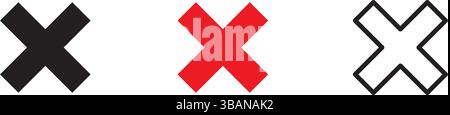 Satz von X-Symbolvarianten in Schwarz, Rot und Umrissen. Diese Kreuzzeichen sind ideal für die Anzeige von Fehlern, Abschlüssen oder Ablehnungen in Benutzer i Stock Vektor