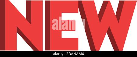 NEUE 3D-Textgrafik in Rot für Werbezwecke. Fettgedruckte Schrift ideal für Banner, Anzeigen, Websites, Marketingmaterialien und Einzelhandelskampagnen. Stock Vektor