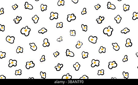 Nahtloses Popcorn-Muster auf transparentem Hintergrund. Handgezeichnetes Karamell-Popcorn im Doodle-Stil. Ideal für Kinoverpackungen, Geschenkpapier, Tex Stock Vektor