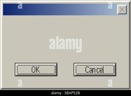Klassisches Benutzeroberflächenelement des Computers mit OK- und Abbrechen-Schaltflächen. Meldungsvorlage für das Betriebssystem Vintage 90s. Vektorabbildung Stock Vektor