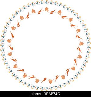 Nahtloser, kreisförmiger Rahmen mit Blumenmuster und bunten Blättern Stock Vektor