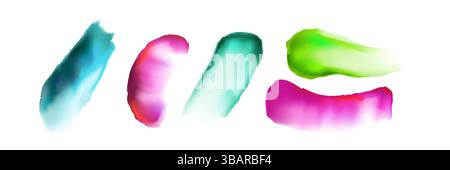 Bunte Aquarellpinselstriche – leuchtende grüne, rosa und blaue Farbpinselspritzer. Moderne Aquarellflecken, Flecken, smu Stock Vektor
