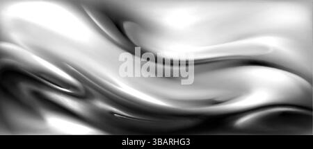 Flüssiges Silber mit sanft fließenden Wellen. Metallischer Verlauf auf welliger Kurvenoberfläche. Glänzend reflektierendes Quecksilber oder Chrommaterial. Abstrakte Flüssigkeit Stock Vektor