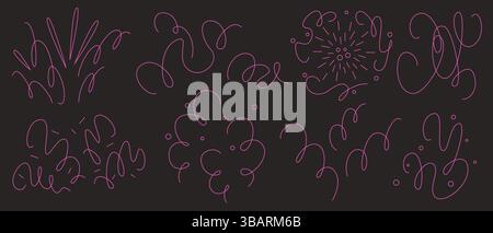 Rosa Konfetti-Burst auf schwarzem Hintergrund. Vektor-Illustration von Hand gezeichneten Feuerwerk Explosionslinien, Party Feuerwerkskörper Funken, abstrakt d Stock Vektor