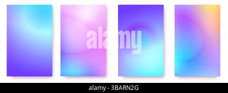 Y2K-Aura-Verlaufshintergründe mit leuchtenden Farben. Glatte, verschwommene Blends mit traumhaftem Neon-Holografieeffekt. Trendige irisierende Pastellpalette, Retr Stock Vektor