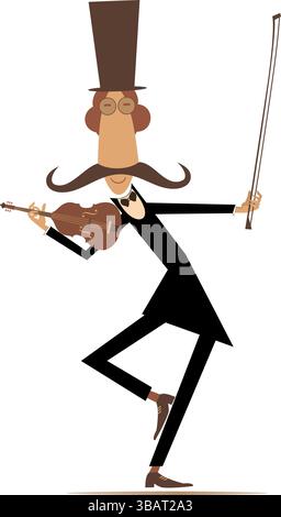 Cartoon langer Schnurrbart Violinist im Tophut Stock Vektor