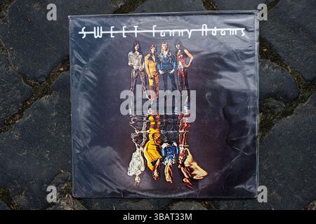 Lviv, Ukraine - 13. Mai 2025: Vinyl-Cover 1974 von Sweet Fanny Adams, das ikonische Glam Rock-Ästhetik einfängt Stockfoto