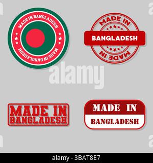 Set mit vier Briefmarken mit Flagge aus Bangladesch Stock Vektor