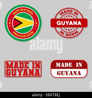Set mit vier Briefmarken mit Flagge aus Guyana Stock Vektor