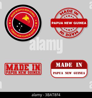 Satz von vier Briefmarken mit Flagge aus Papua-Neuguinea Stock Vektor