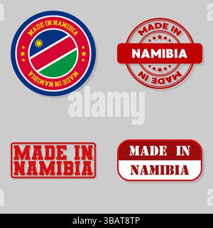 Set mit vier Stempeln mit Flagge hergestellt in Namibia Stock Vektor