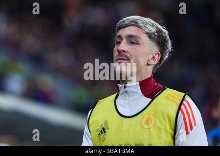 Bergamo, Italien. Mai 2025. Alexis Saelemaekers von AS Roma, die während des Fußballspiels der Serie A 2024/25 zwischen Atalanta BC und AS Roma im Gewiss Stadium gesehen wurden Stockfoto