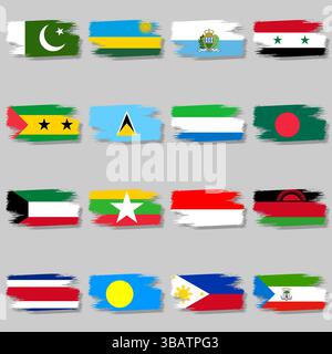 Vektorflaggen von Ländern Pinsel und Schatten Stock Vektor