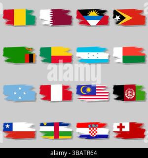 Vektorsymbole der Welt im Pinselstil und mit Schatten Stock Vektor