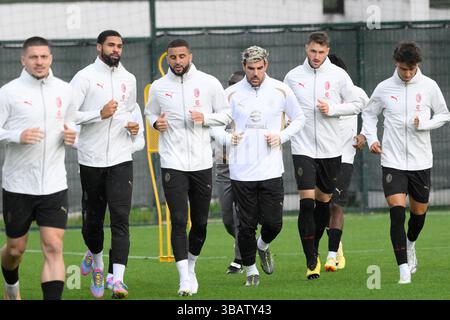 Roma, Italien. Mai 2025. Während des Trainings vor dem Finale der Coppa Italia zwischen Mailand und Bologna im Olympischen Trainingszentrum Giulio Onesti in Rom, Italien. Dienstag, 13. Mai 2025. Sport Soccer (Foto: Fabrizio Corradetti/LaPresse) Credit: LaPresse/Alamy Live News Stockfoto