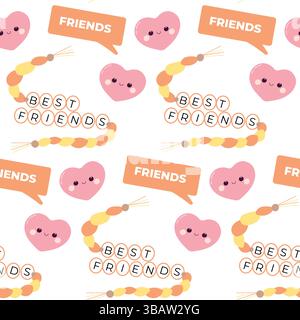 Niedliches nahtloses Muster für beste Freunde. Niedliches Armband für die Hand. Muster des Freundschaftstages. Stock Vektor