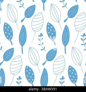 Blau hinterlässt ein nahtloses Muster. Einfache blaue Blätter. Minimalistisches Blumenmuster. Stock Vektor