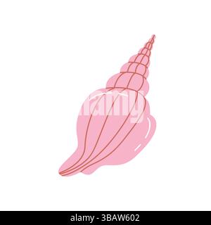 Minimalistische pinkfarbene Muschelabbildung mit eleganter Spiralform. Perfekt für Sommer-, Strand- und Meeresmotive. Trendiger flacher Stil mit Clean Stock Vektor