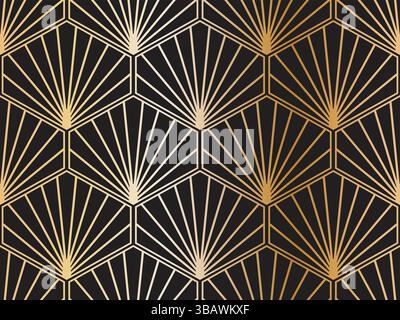 Art Deco nahtlose Vektormuster elegante geometrische Formen auf schwarzer Retro-Tapete Textilverpackung. Vektorabbildung Stock Vektor