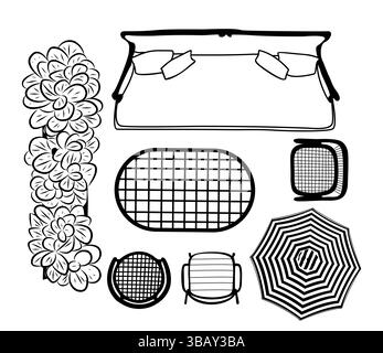 Draufsicht der Möbelsymbole für Landschaftsdesign Stock Vektor
