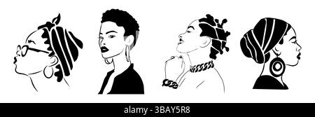 Abstrakte schwarze Frauenporträts im Skizzenstil Stock Vektor