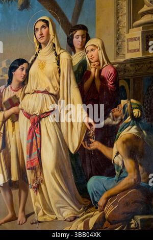 Lectoure, Frankreich - 05-01-2025: Gemälde der Heiligen Katharina von Alexandria (19. Jahrhundert). Heiliger der römisch-katholischen Kirche. Stockfoto