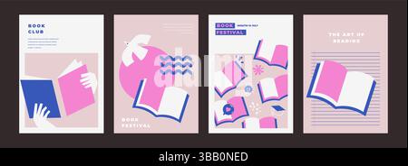 Buchmesse-Poster für Werbung. Banner für die Buchmesse in modernem, auffälligem Stil. Werbevorlage für Buchhandlung, Buchhandlung, Bibliothek. Stock Vektor