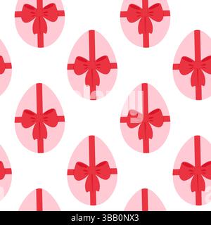 Ostereier in zartem Pink mit roter Schleife. Deko-Design-Element-Konzept für den Ostergruß. Isolierte Vektor-Illustration Thematische Karten, Werbung oder Web-Werbebanner, Faltblätter, Preisschild, Etikett Stock Vektor