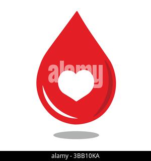 Rotes Tropfensymbol mit weißem Herz und minimalistischem Design Stock Vektor