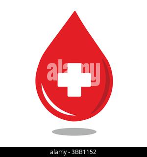 Rotes Bluttropfensymbol mit weißem medizinischem Kreuz Stock Vektor